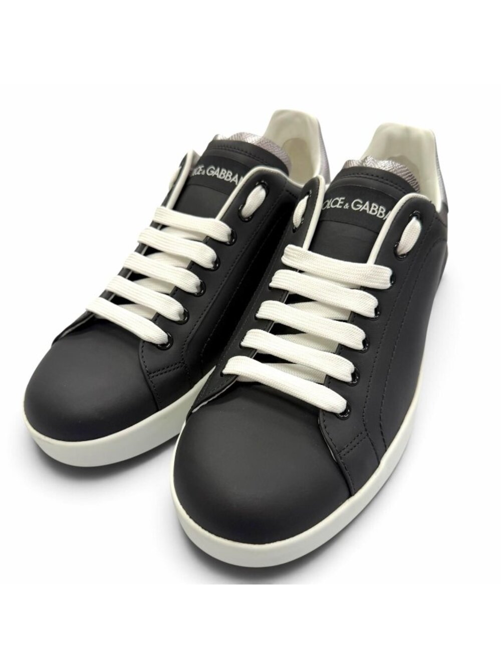 Dolce & Gabbana Leather Lace-up Low-Top Sneakers Black Silver